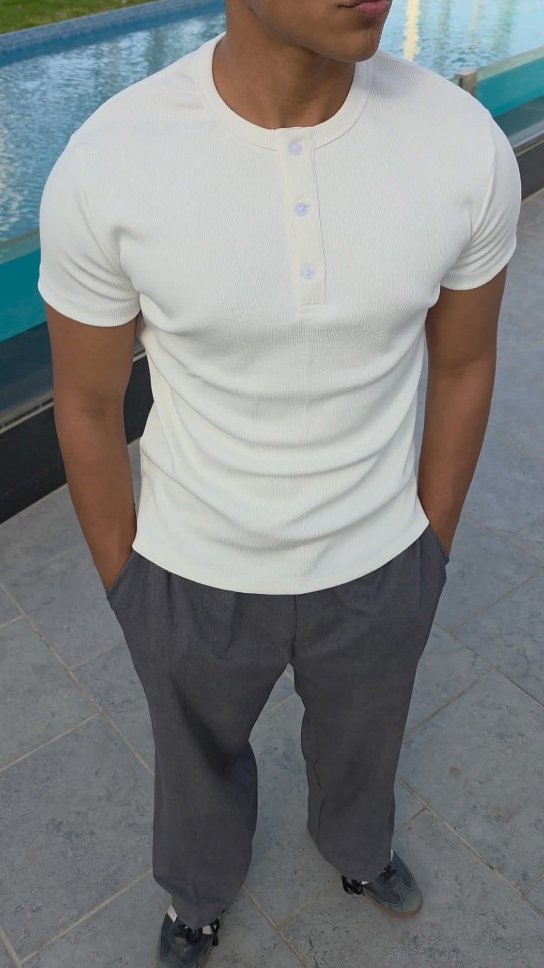 Ribbed Henley T-Shirt White