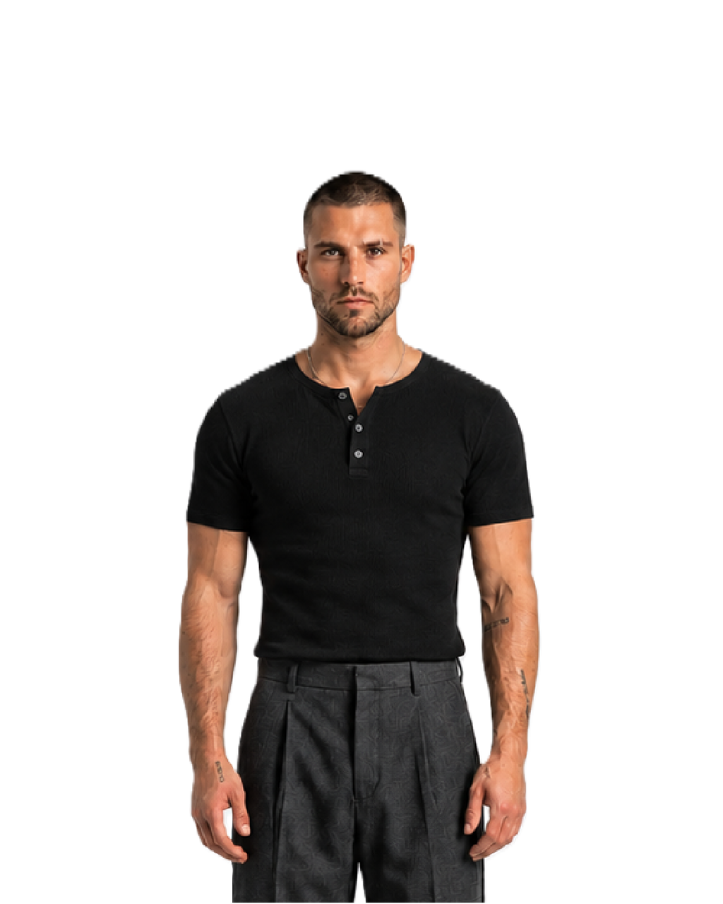 Ribbed Henley T-Shirt Black