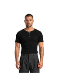 Ribbed Henley T-Shirt Black