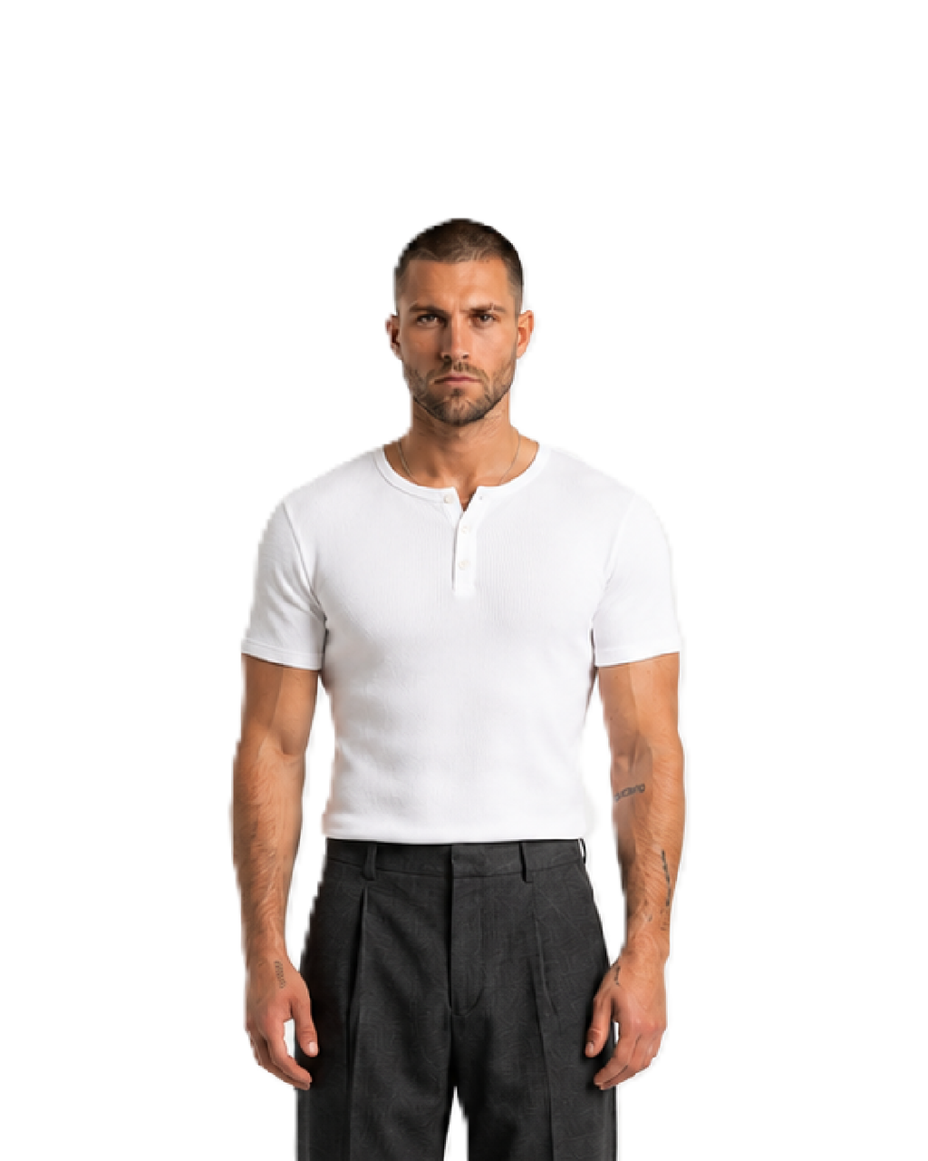 Ribbed Henley T-Shirt White