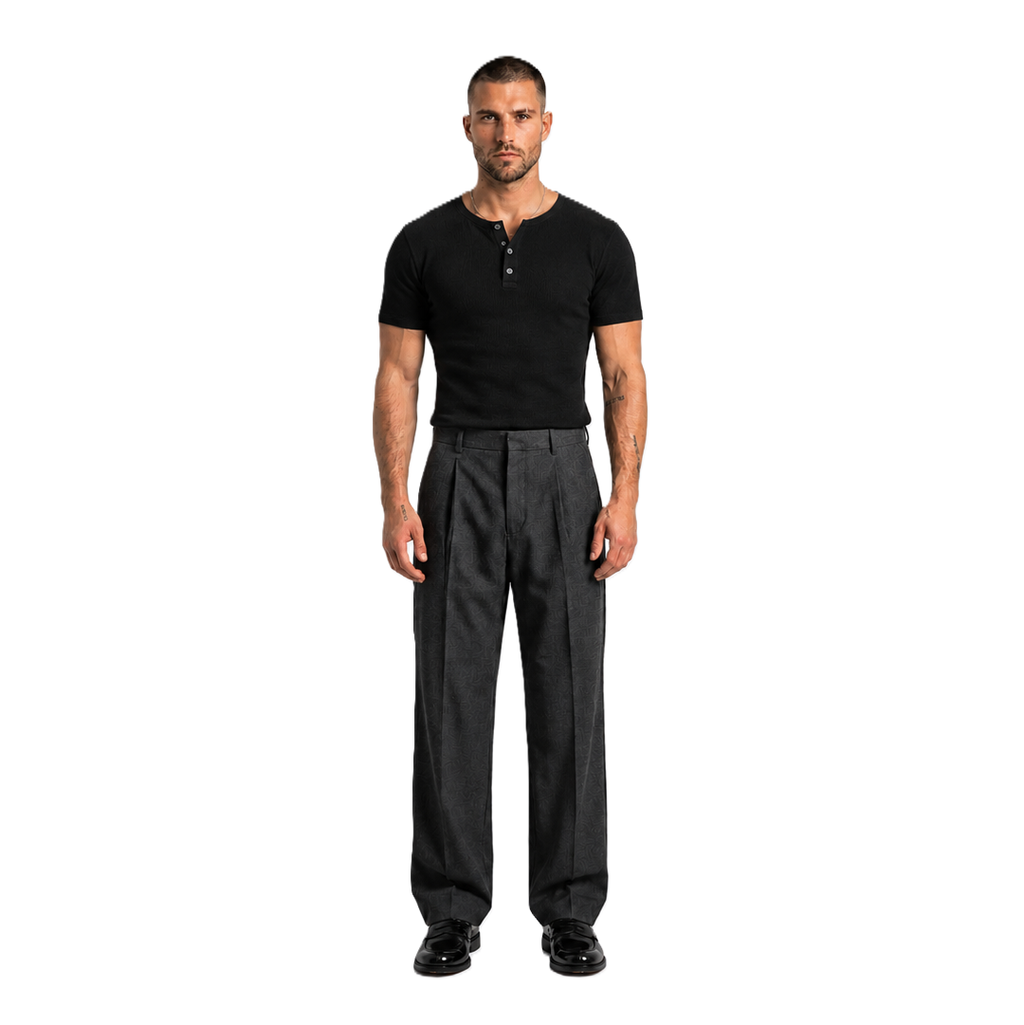Ribbed Henley T-Shirt Black