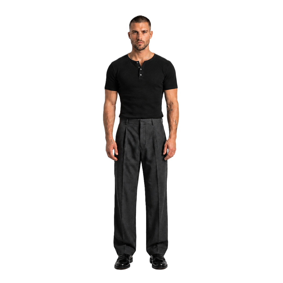 Ribbed Henley T-Shirt Black