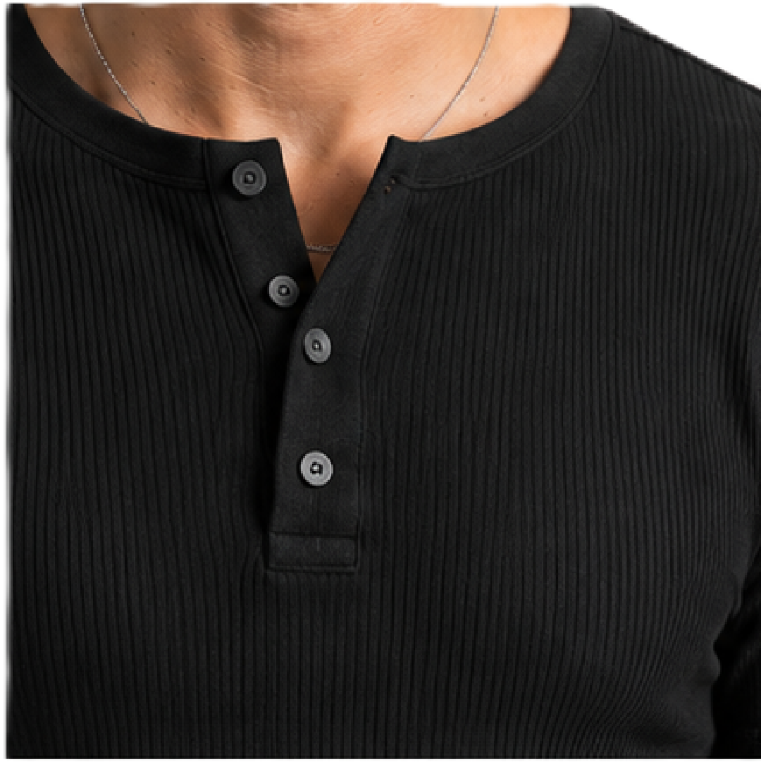 Ribbed Henley T-Shirt Black