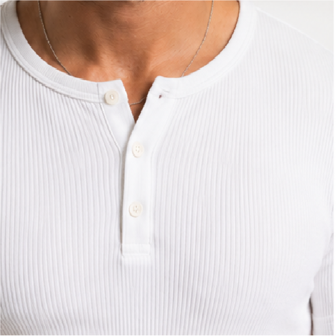 Ribbed Henley T-Shirt White