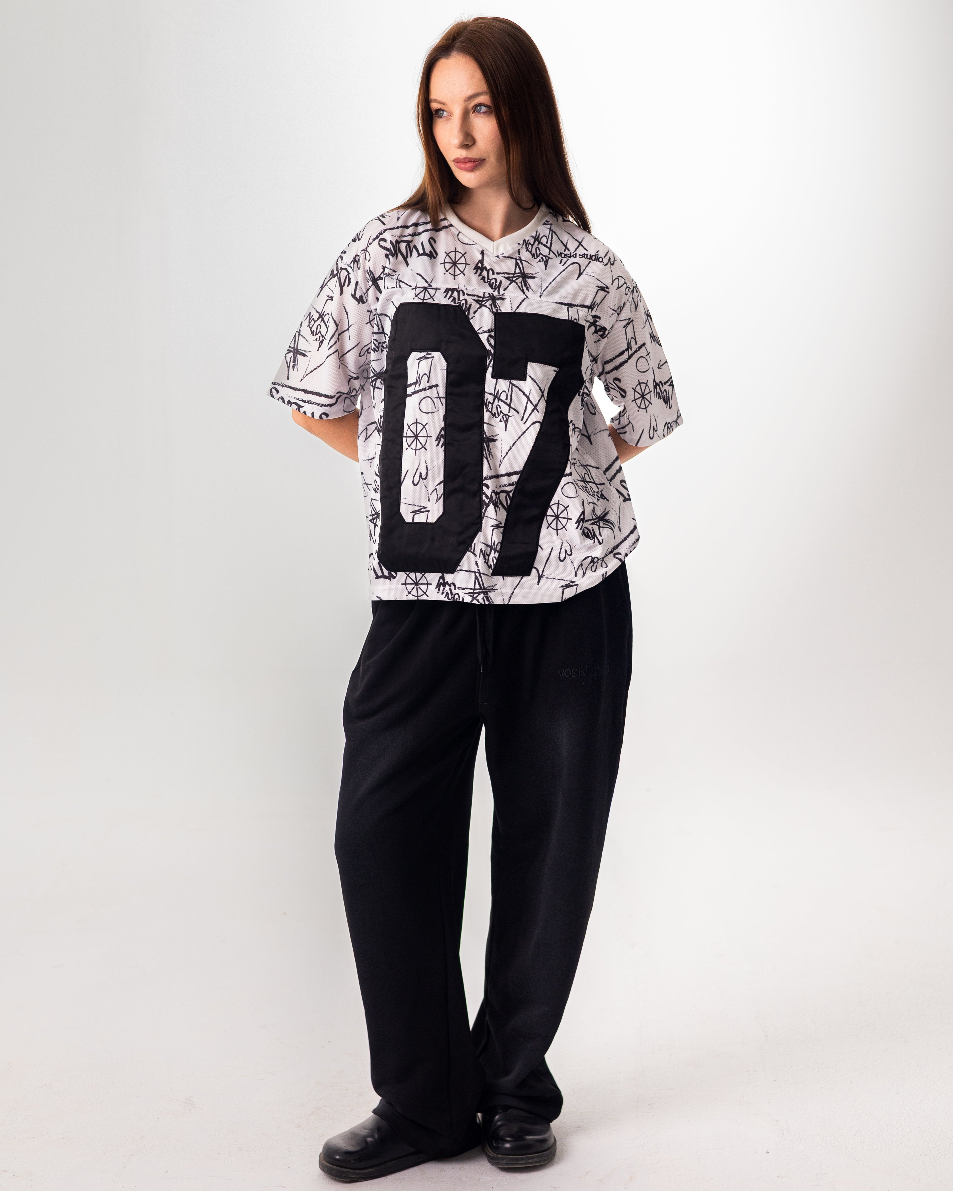 WHITE GRAFFITI JERSEY BOXY TEE