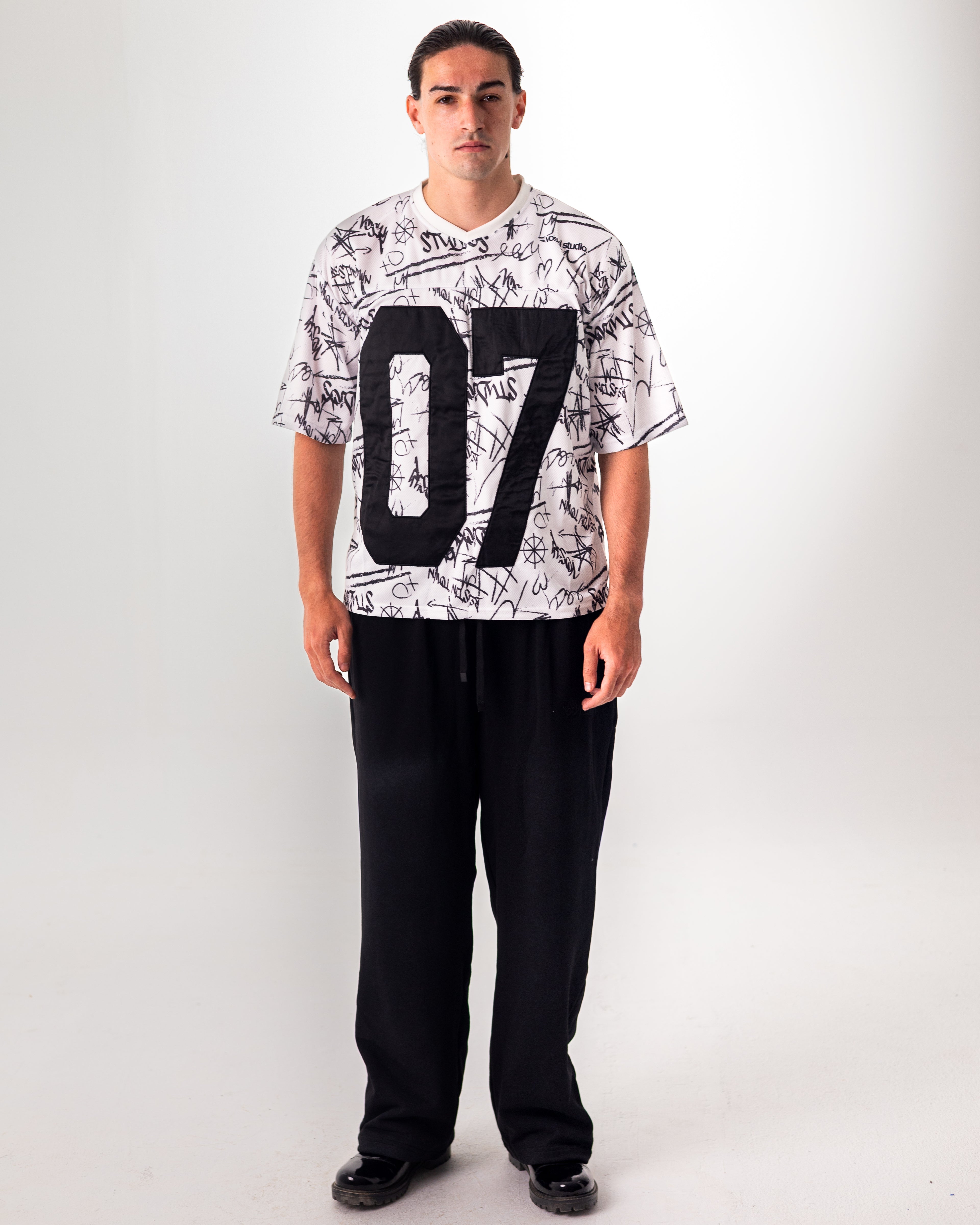 WHITE GRAFFITI JERSEY BOXY TEE