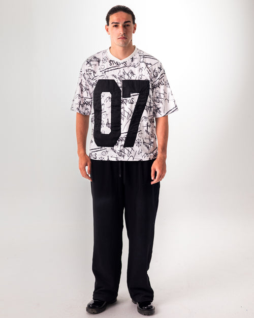 WHITE GRAFFITI JERSEY BOXY TEE
