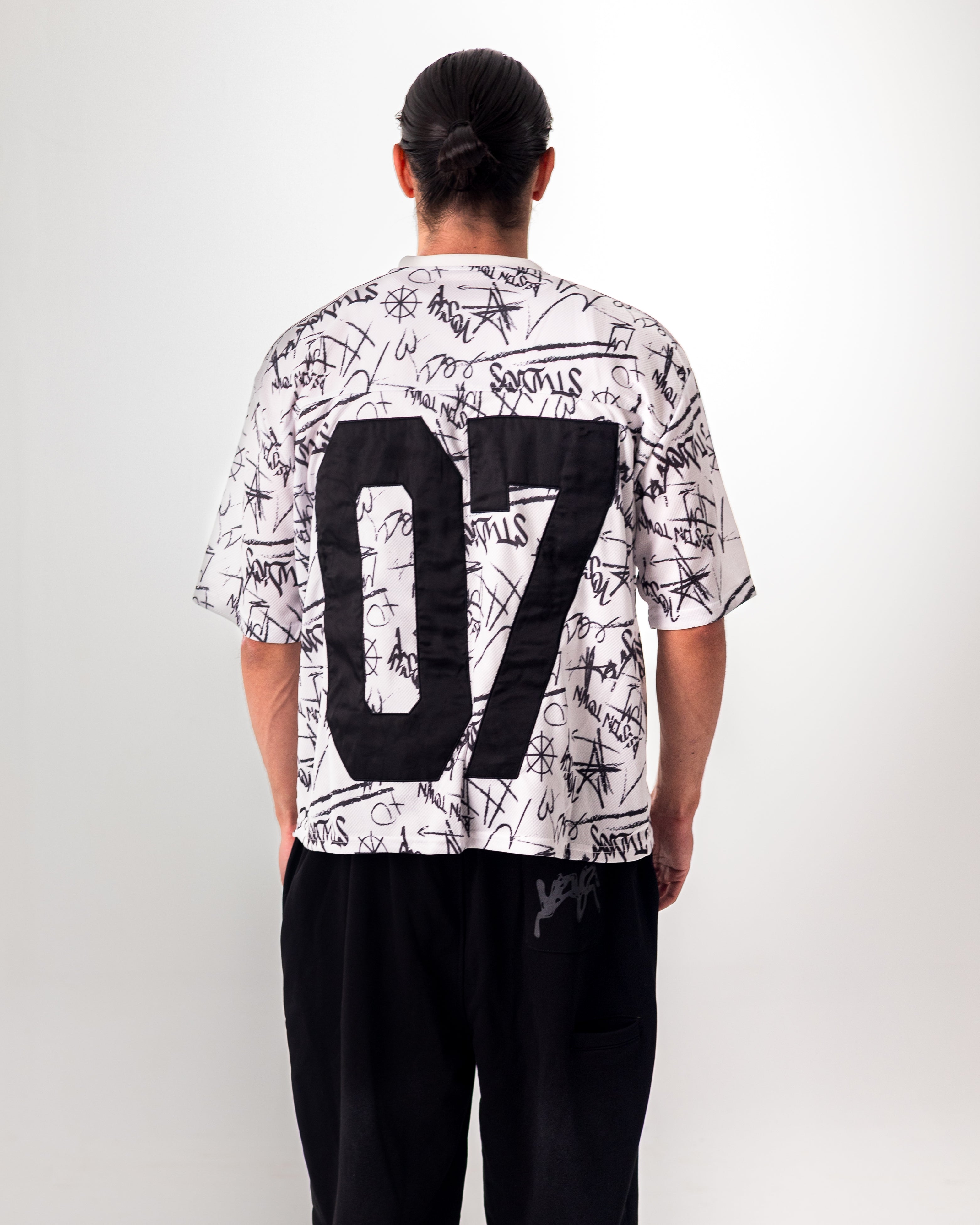 WHITE GRAFFITI JERSEY BOXY TEE