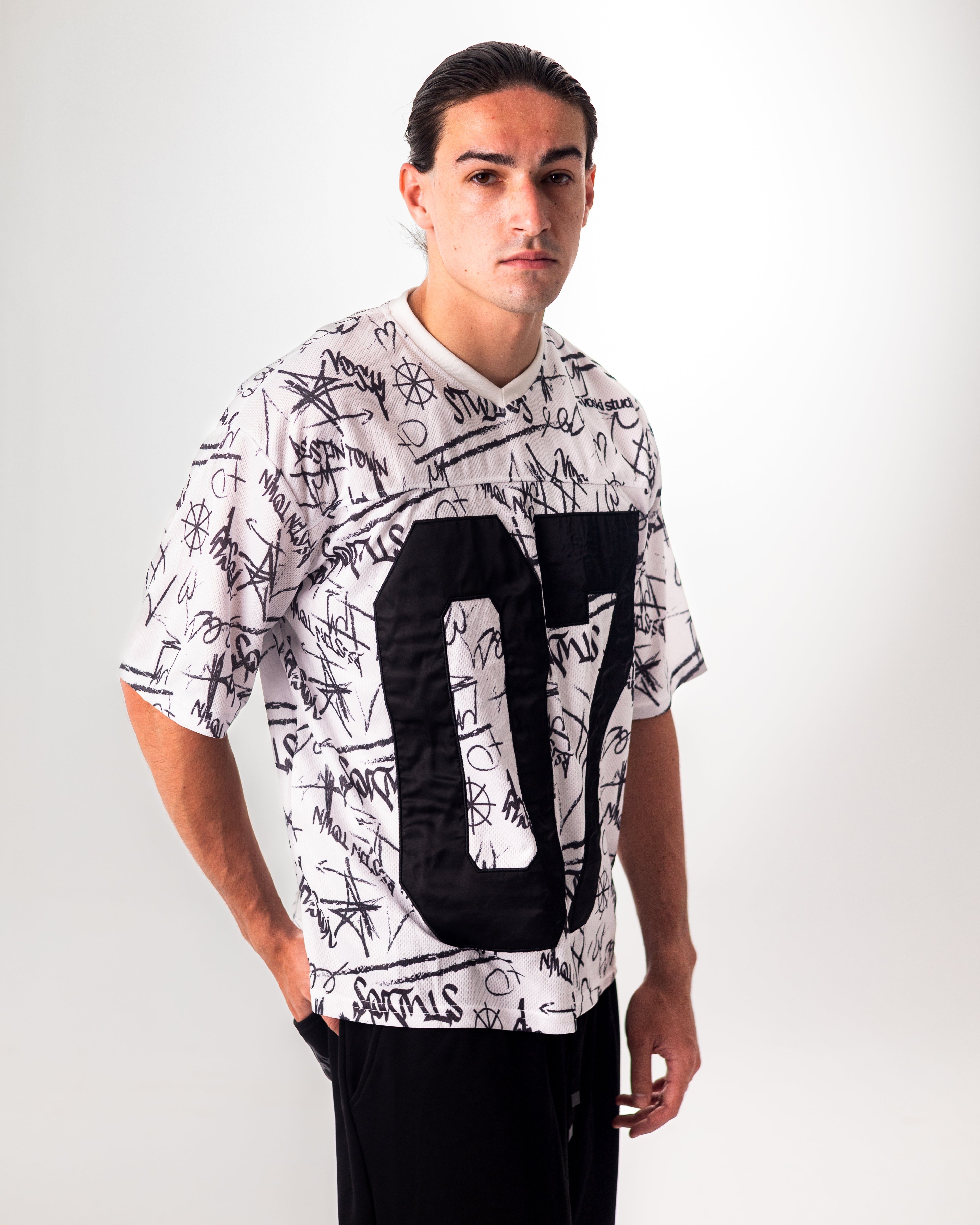 WHITE GRAFFITI JERSEY BOXY TEE